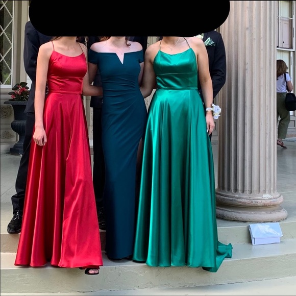 emerald green silk prom dress